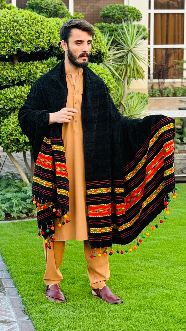 WELVET PURE WOOL SHAWL TWO SIDE BORDER